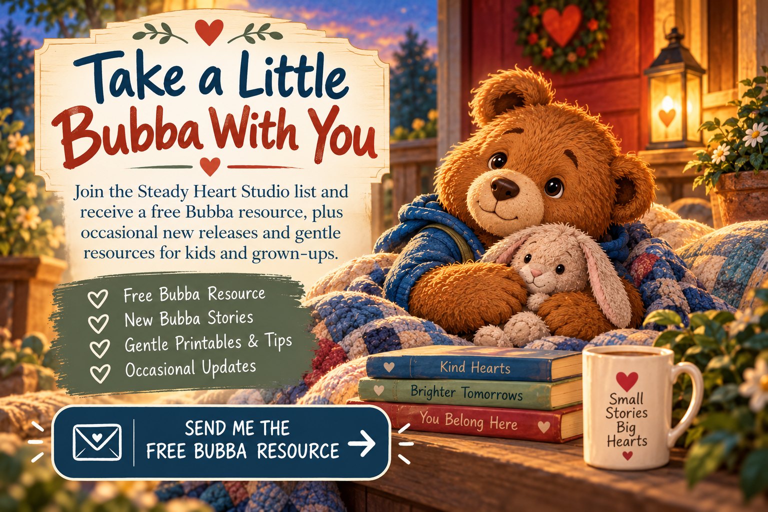 Take a little Bubba with you: join the Steady Heart Studio list for a free Bubba resource.